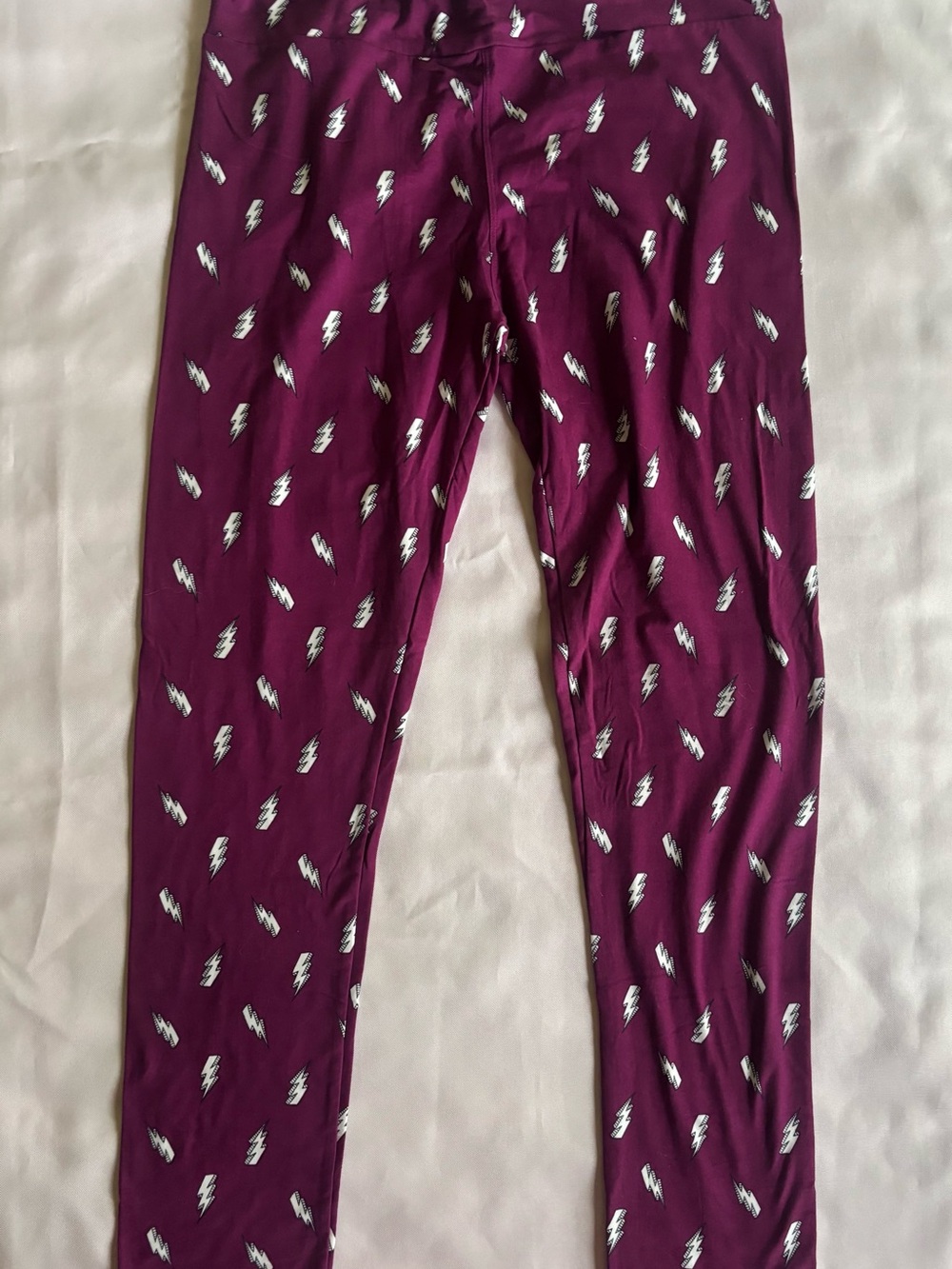 Purple Leggings with White Lightning Print